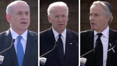 Israeli Prime Minister Benjamin Netanyahu, US Vice President Joe Biden, former British Prime Minister Tony Blair