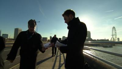 Jonny Benjamin handing out leaflets