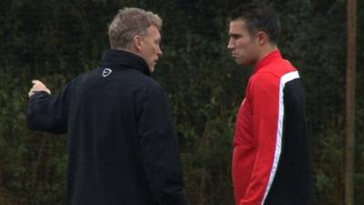 Manchester United manager David Moyes and forward Robin Van Persie