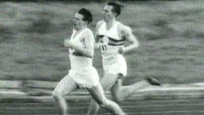 Sir Chris Chataway helps pace Sir Roger Bannister to break the four-minute mile in 1954.