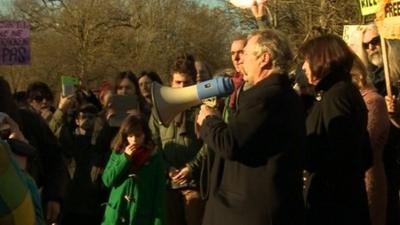 José Bové speaks to protesters