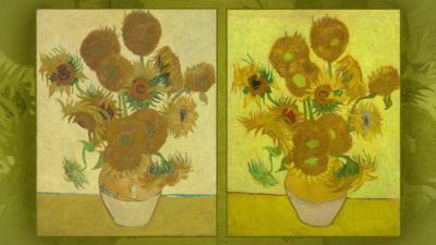 Van Gogh's Sunflowers, the one of the left is usually shown in London, the one on the right is on loan from Amsterdam