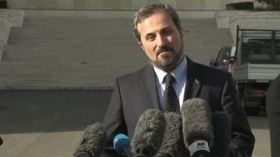 Syria opposition, SNC, spokesman Louay Safi at news conference in Geneva