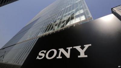 Sony's logo is seen outside the company's HQ in Tokyo