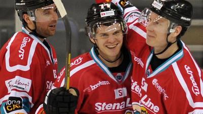 Belfast Giants Jeff Mason, Craig Peacock and Robbie Sandrock