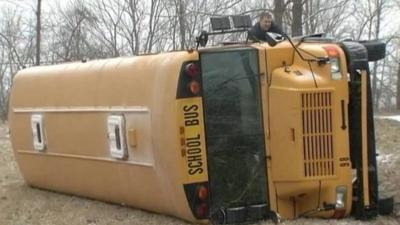 Overturned school bus