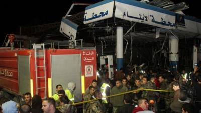 Lebanese emergency personnel at petrol station