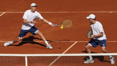 Bob and Mike Bryan in Davis Cup action