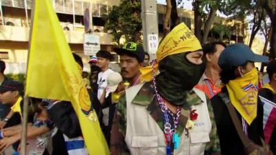 Protesters blocking polling station in Bangkok