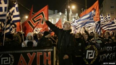 Golden dawn protesters in Athens