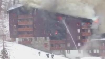 Chalet on fire in Val d'Isere