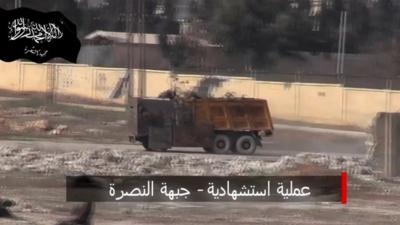 Truck being driven in Aleppo