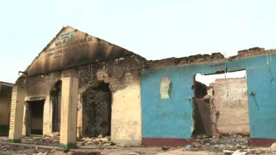 A burnt and damaged building