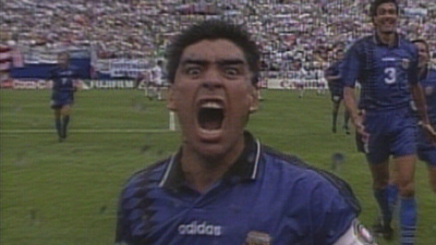 Diego Maradona scores against Greece