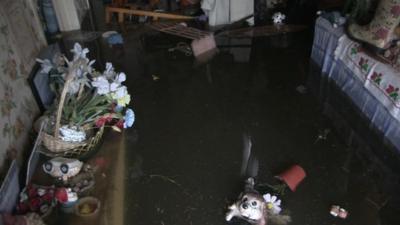 Inside a flooded house