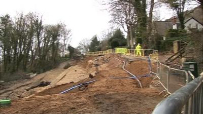 Part of the road along Undercliff Drive near Ventnor which has fallen away