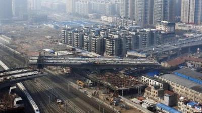 An overpass under construction in Wuhan