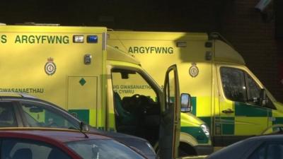 Ambulances outside Princess of Wales Hospital on 16 January