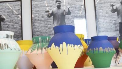 Chinese artist Ai Weiwei"s "Colored Vases" at the Perez Art Museum Miami, Florida