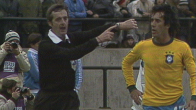 Clive Thomas blows for time after disallowing Zico's goal