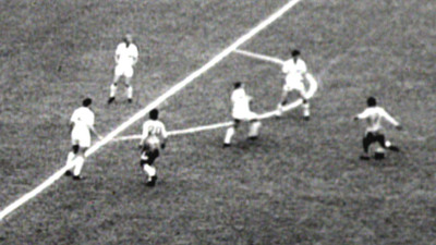 Garrincha scores for Brazil against England