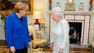 The Queen greets Angela Merkel at Buckingham Palace