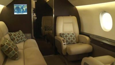 lounge area of private jet