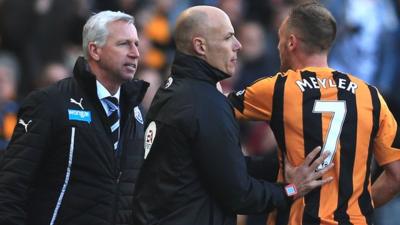 Alan Pardew apologises following his sending-off for head-butting Hull City's David Meyler at the KC Stadium.