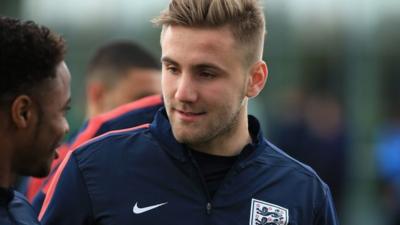 Southampton's Luke Shaw (r) at first England training session