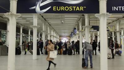 Eurostar departure gates at St Pancras station in London