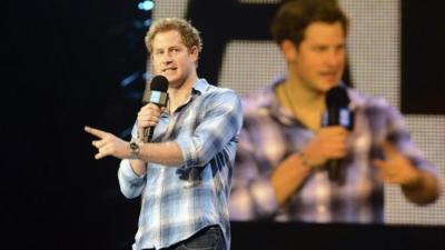 Prince Harry gives a speech at the inaugural WE Day UK at Wembley Arena