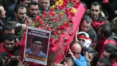 Berkin Elvan's coffin being carried in Instanbul