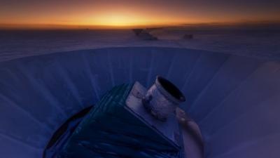 The BICEP2 telescope at twilight which scientists used it to detect a faint echo of the Big Bang in the fabric of space