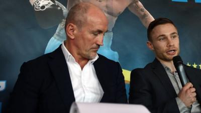 Carl Frampton with Barry McGuigan at a news conference in Belfast on Tuesday