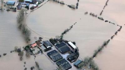 Flood water continues to cover farmland close to James Winslade"s West Yeo Farm and Newhouse Farm in Moorland on the Somerset Levels