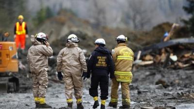 Rescue workers on Highway 530