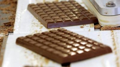 Chocolate bars on the production line