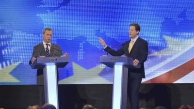 Nigel Farage (L) and Nick Clegg at Wednesday's debate