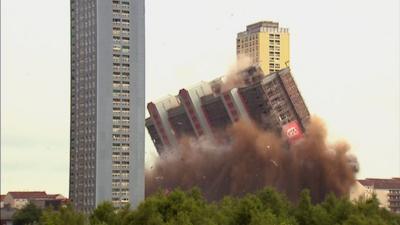 Tower block at Red Road flats being demolished