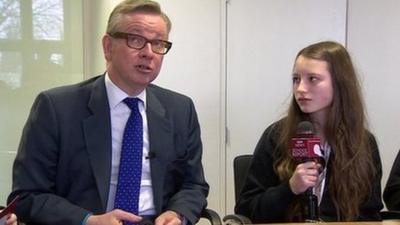 Michael Gove with School Reporters at the Department for Education