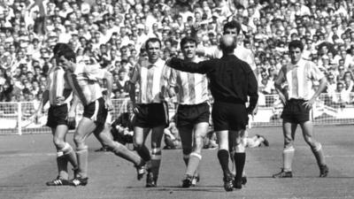 Argentina's Antonio Rattin is sent off against England at Wembley