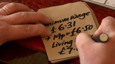 Minimum wage and living wage figures on paper