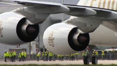 A380 super jumbo lands at Glasgow airport