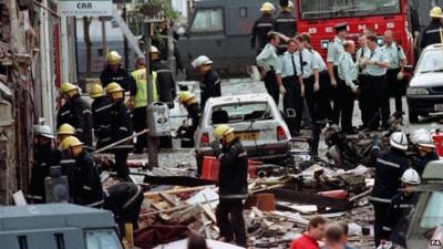 Debris and aftermath of Omagh bomb