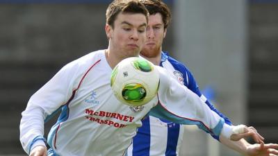 Match action from Coleraine against Ballymena United