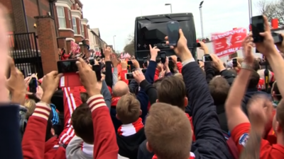 Fans welcome Liverpool team bus