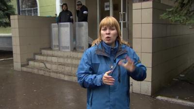 Olga Ivshina outside Kramatorsk police station