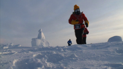 Runners taking part in a marathon at the North Pole