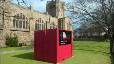 Container outside church