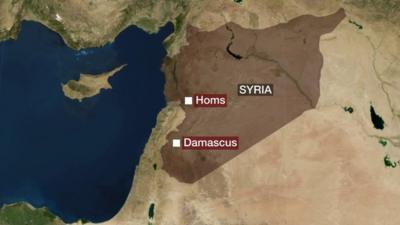 graphic showing location of Homs on map of Syria